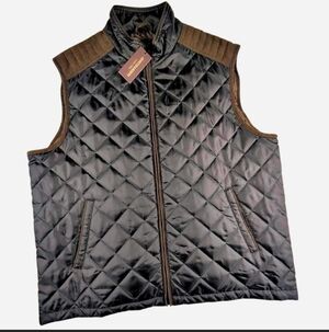 Johnston and Murphy Men's Navy Quilted Vest Faux Leather Shoulder Patches XXL